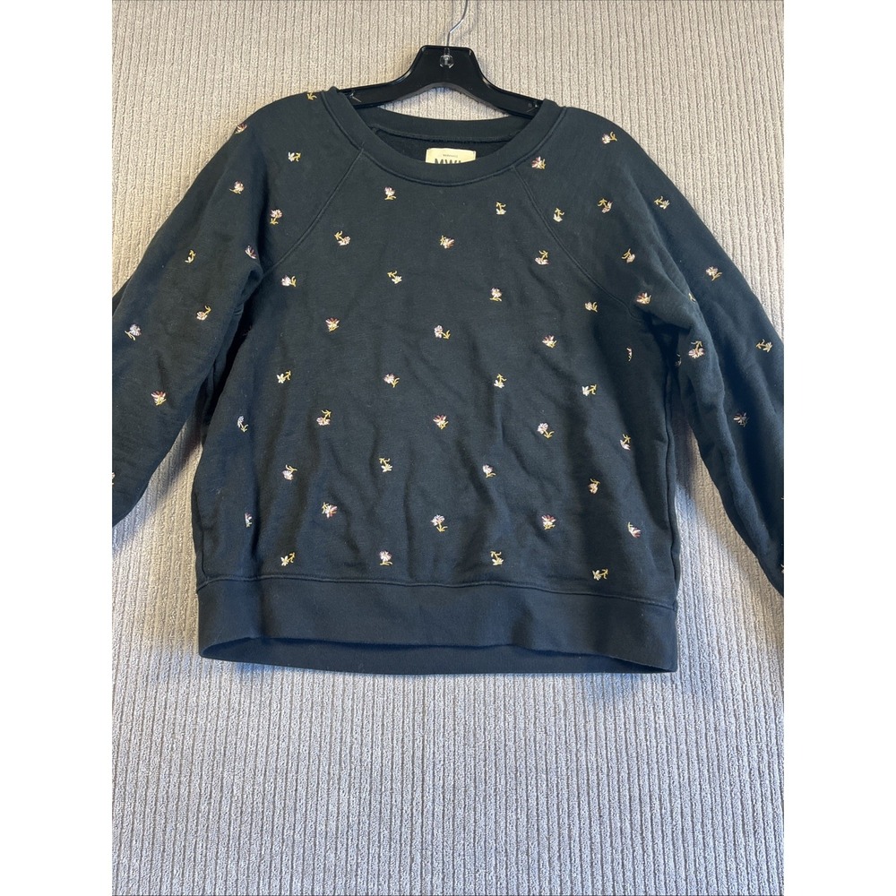 Madewell Sweatshirt Women's S Black Pullover Flower Embroidered Whimsigoth